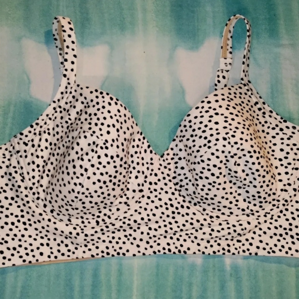 New Old Navy 4X Bikini Top White Cream Black Dots Speckles Underwire
